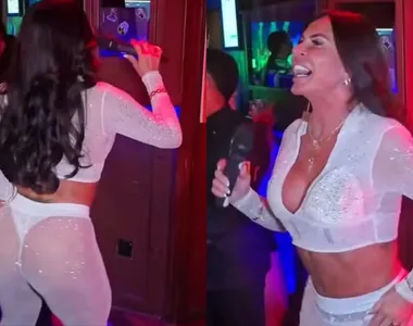 Gretchen chamou atenção com o seu vestido transparente