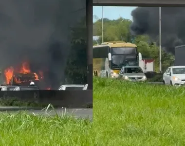Caminhão ficou em chamas na BR-324