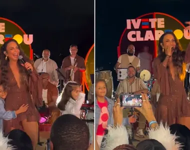 Filhas de Ivete Sangalo, Marina e Helena, chamaram atenção durante gravação da mãe