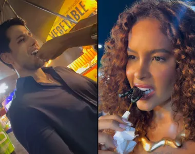 Influenciadora Sthe Mato e o cantor Kevi Jonny experimentam espetinho de escorpião