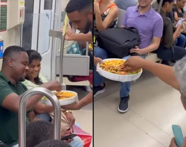 Homem serve pizza e cerveja o Metrô de Salvador