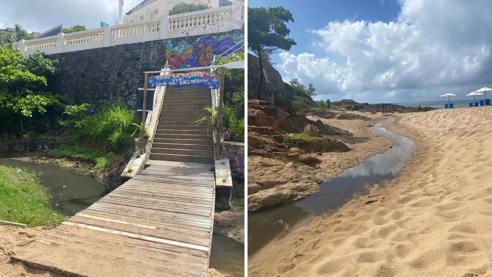 Ambulante relata que há anos banhistas convivem com esgoto na praia da Paciência