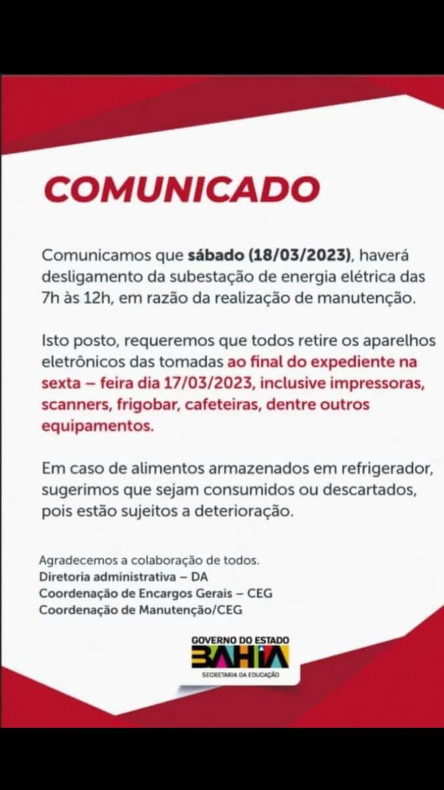 Imagem ilustrativa da imagem Que laranjada! Coelba desmente aviso de falta de luz no 'fds'