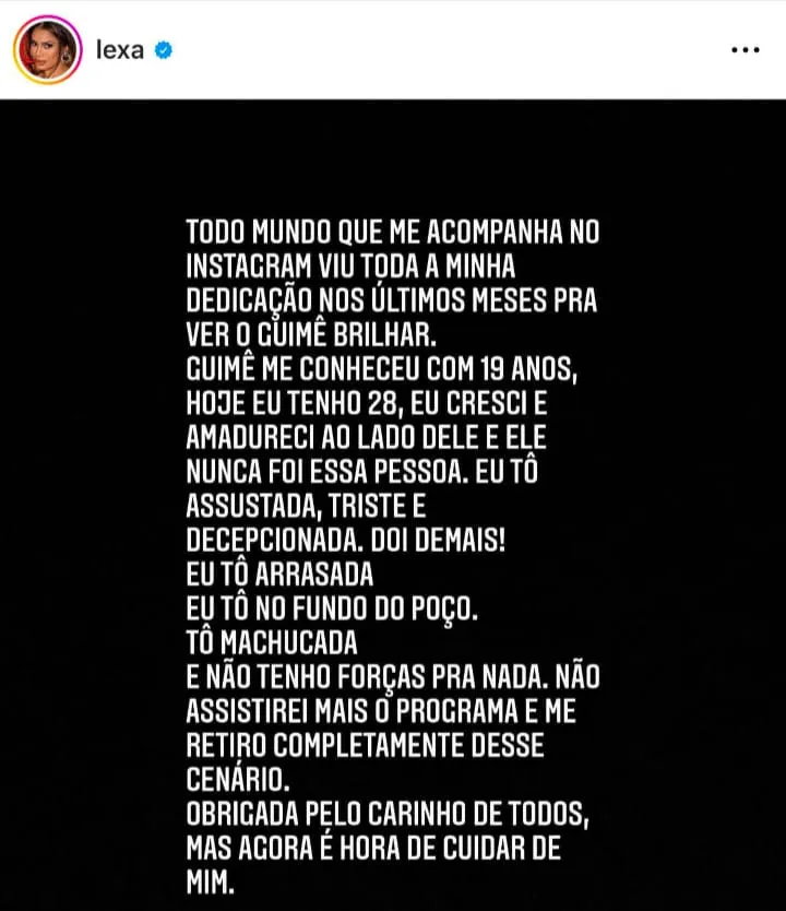 A cantora posta em seu feed sua declaração sobre o caso