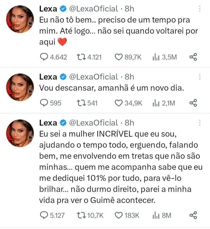 Lexa faz desabafo de como está se sentindo