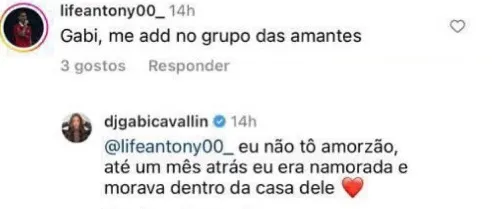 Gabi afirmou que não faz parte do grupo