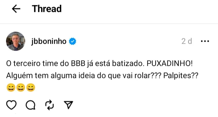 Post do diretor do reality