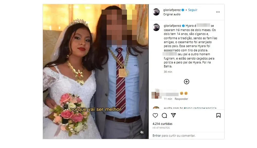 Gloria Perez usa redes sociais para comentar sobre feminicídio de adolescente de 14 anos na Bahia