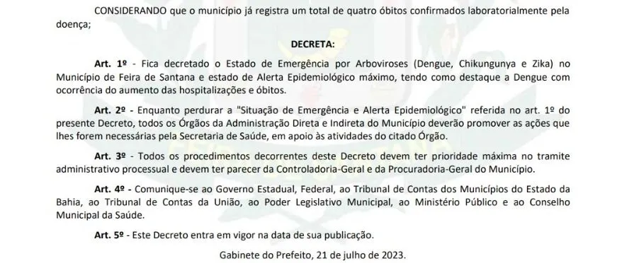 Decreto publicado no Diário Oficial do Município