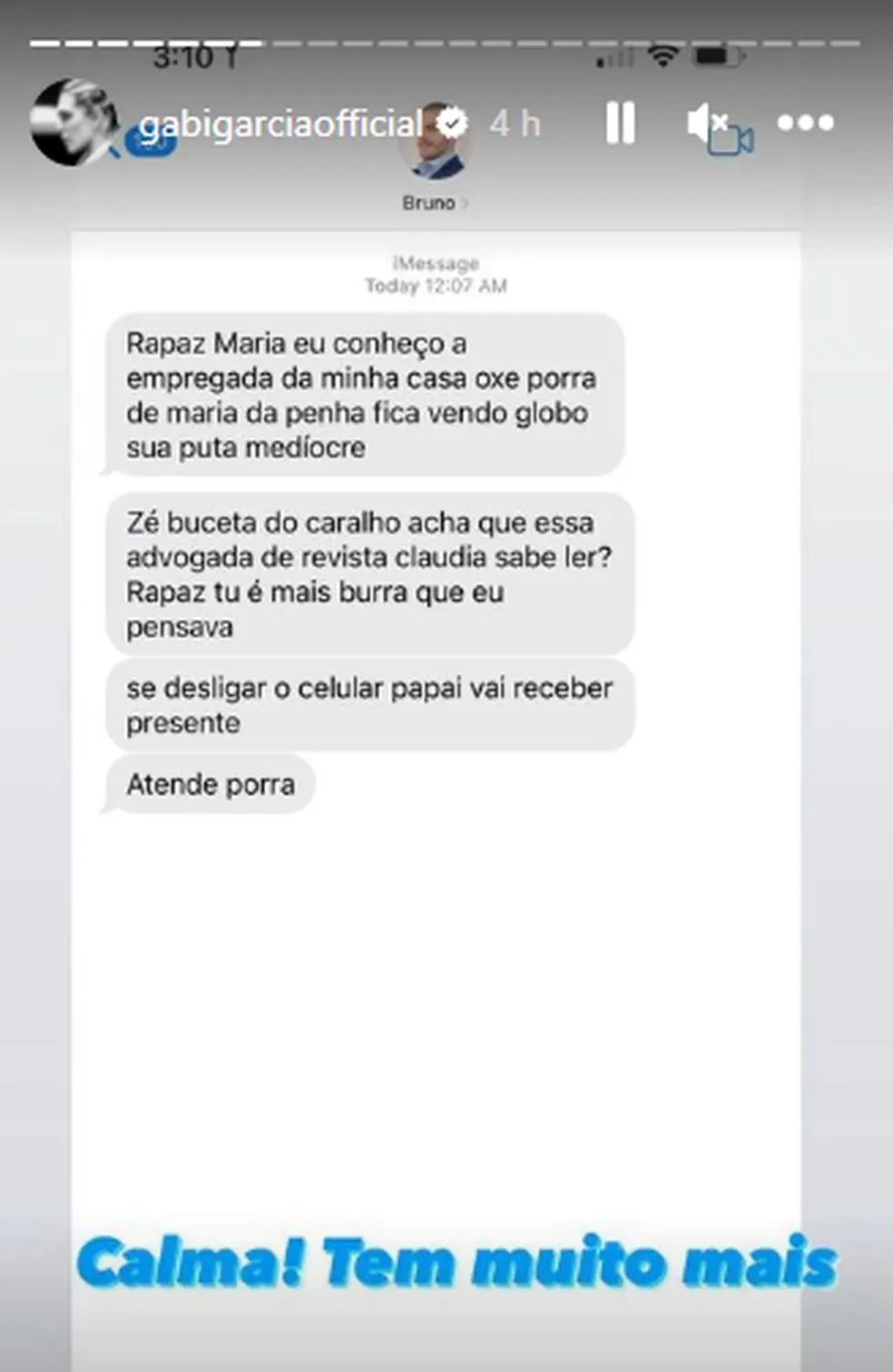 Gabi Garcia mostra prints com ofensas e ameaças