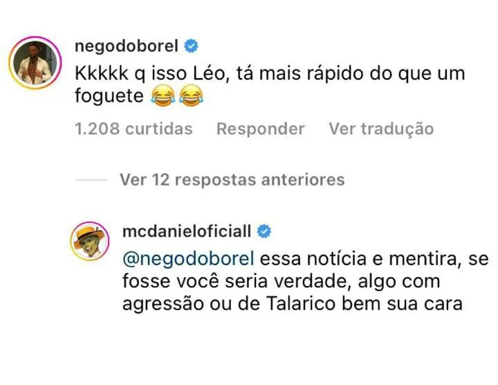 Nego do Borel debocha da situação e MC Daniel responde