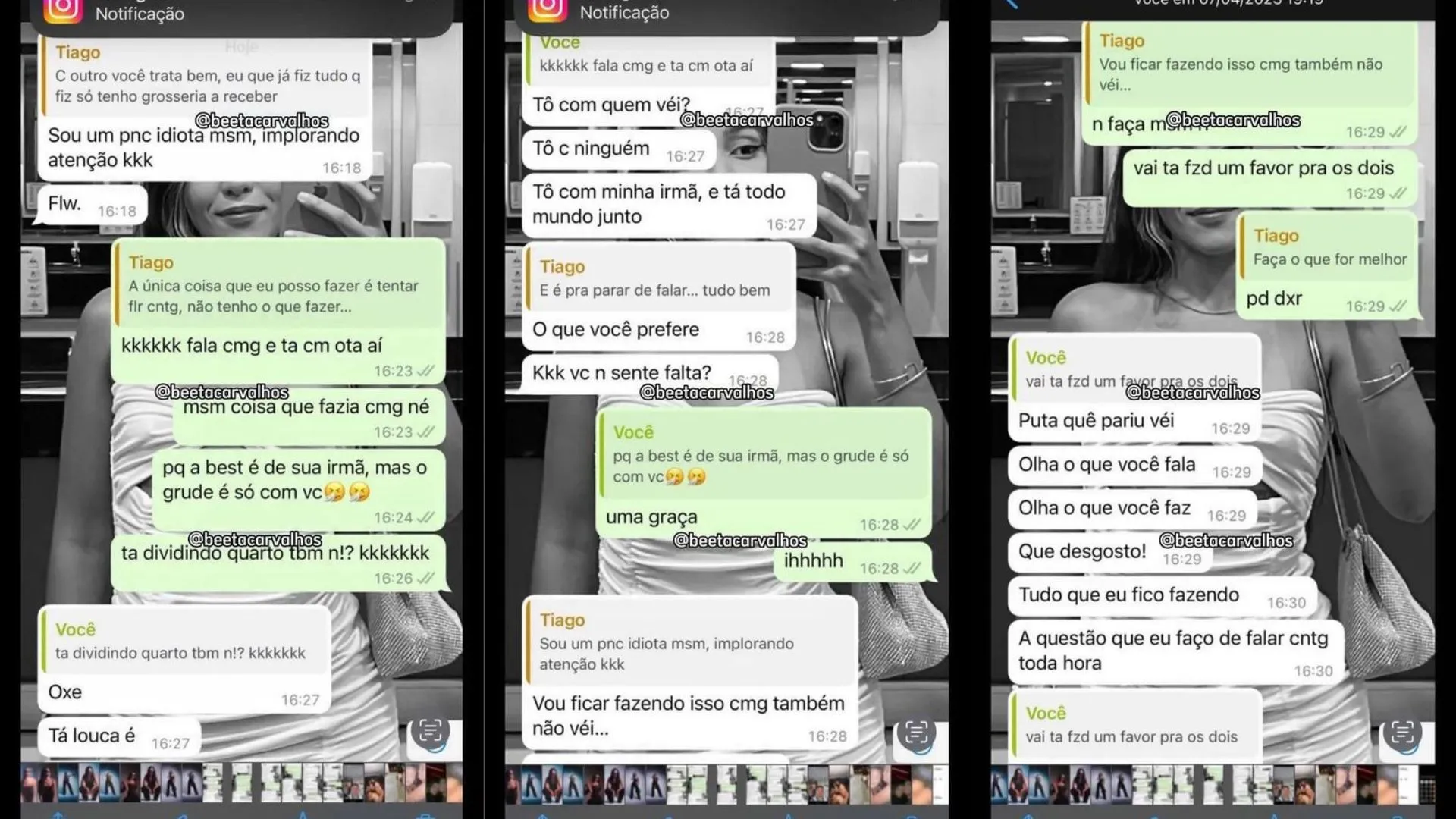 Prints mostram conversa entre Tiago Souza e Vera Paula