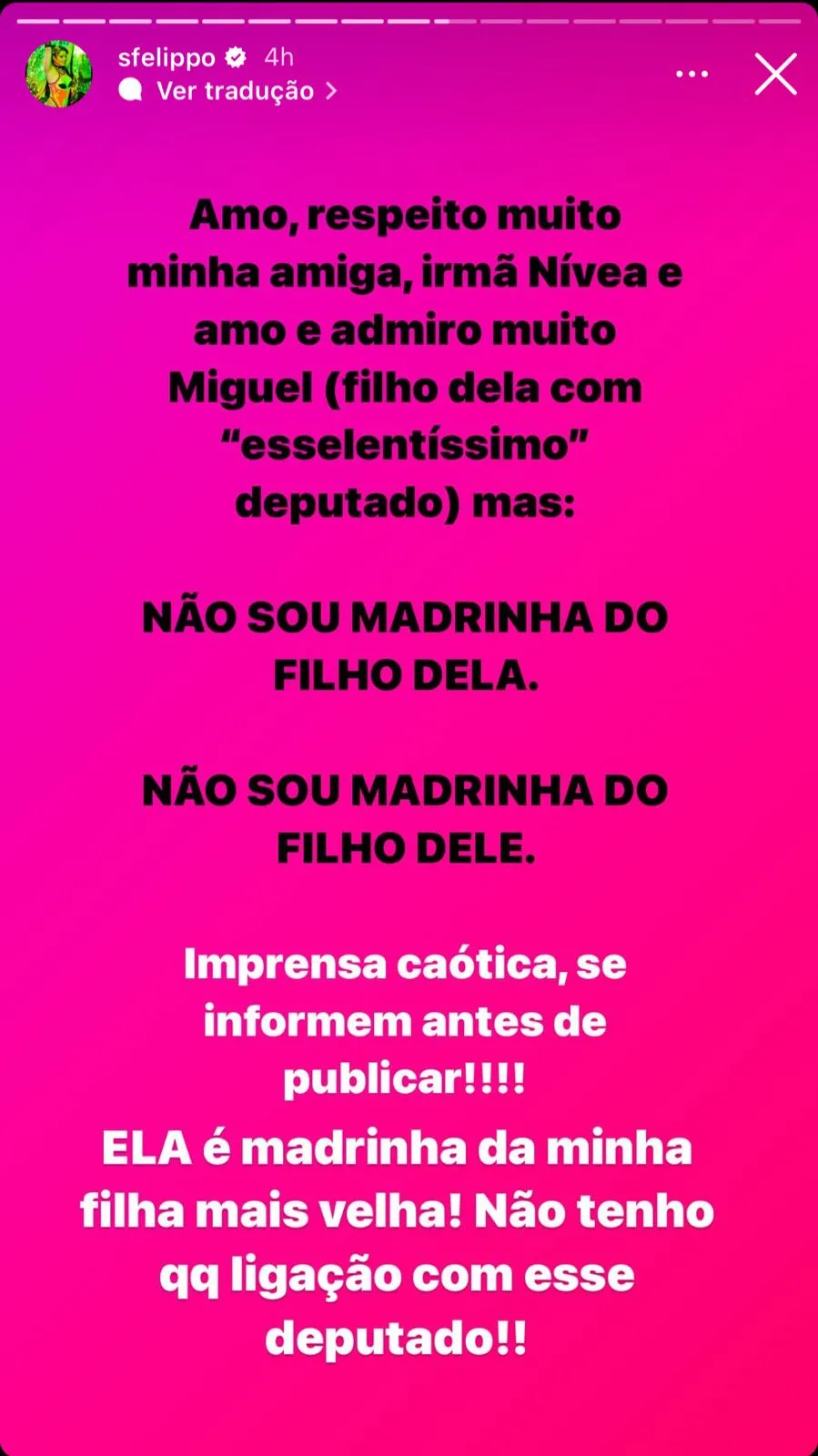 Samara Felippo nega qualquer relação com o deputado