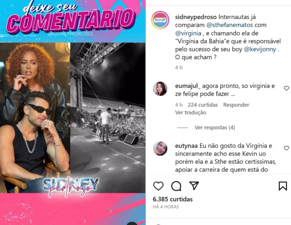 Os comentários pegaram fogo  no perfil Sidney Pedroso no Instagram