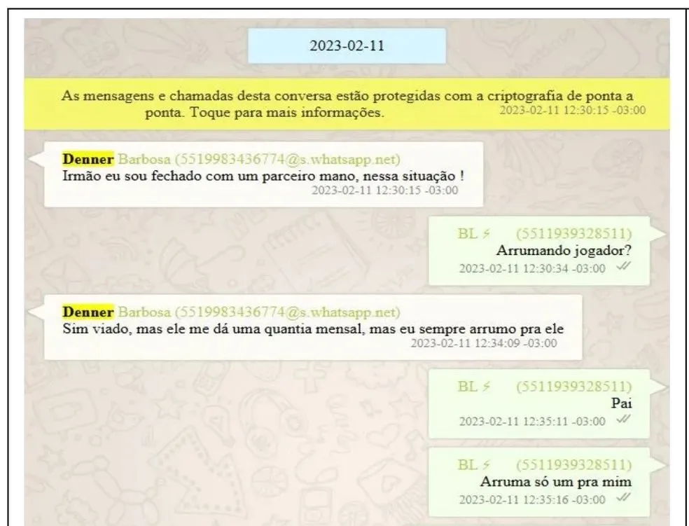 Conversas entre Denner Barbosa e Bruno Lopez