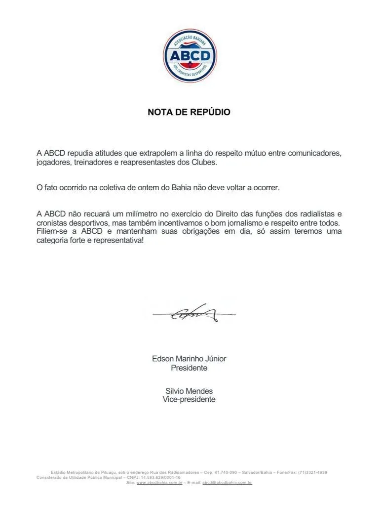 Nota oficial da ABCD