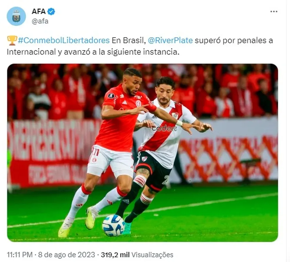 AFA cometeu gafe ao publicar classificação do River Plate