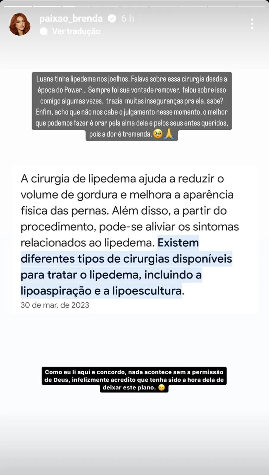 Brenda revelou sobre o problema enfrentado pela amiga