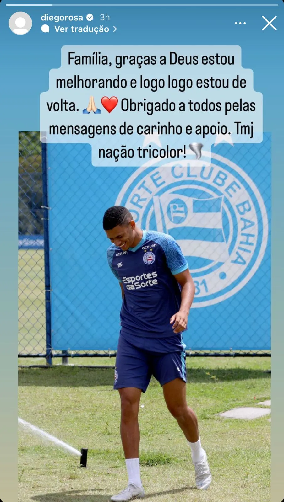 Imagem ilustrativa da imagem Após desabafar e preocupar torcida, meia do Bahia agradece apoio