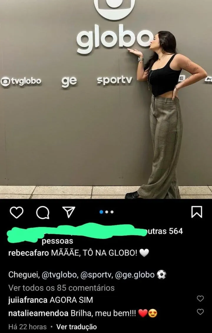 Rebeca se mostrou animada ao ingressar na Globo