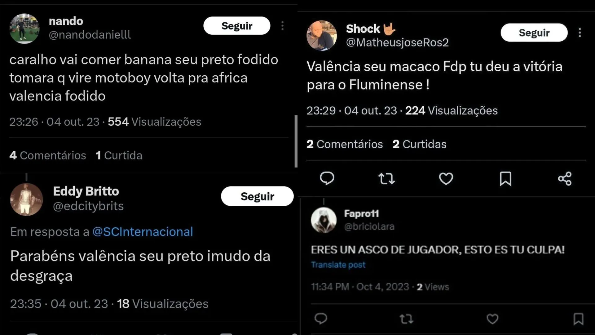 Mensagens racistas contra Valencia