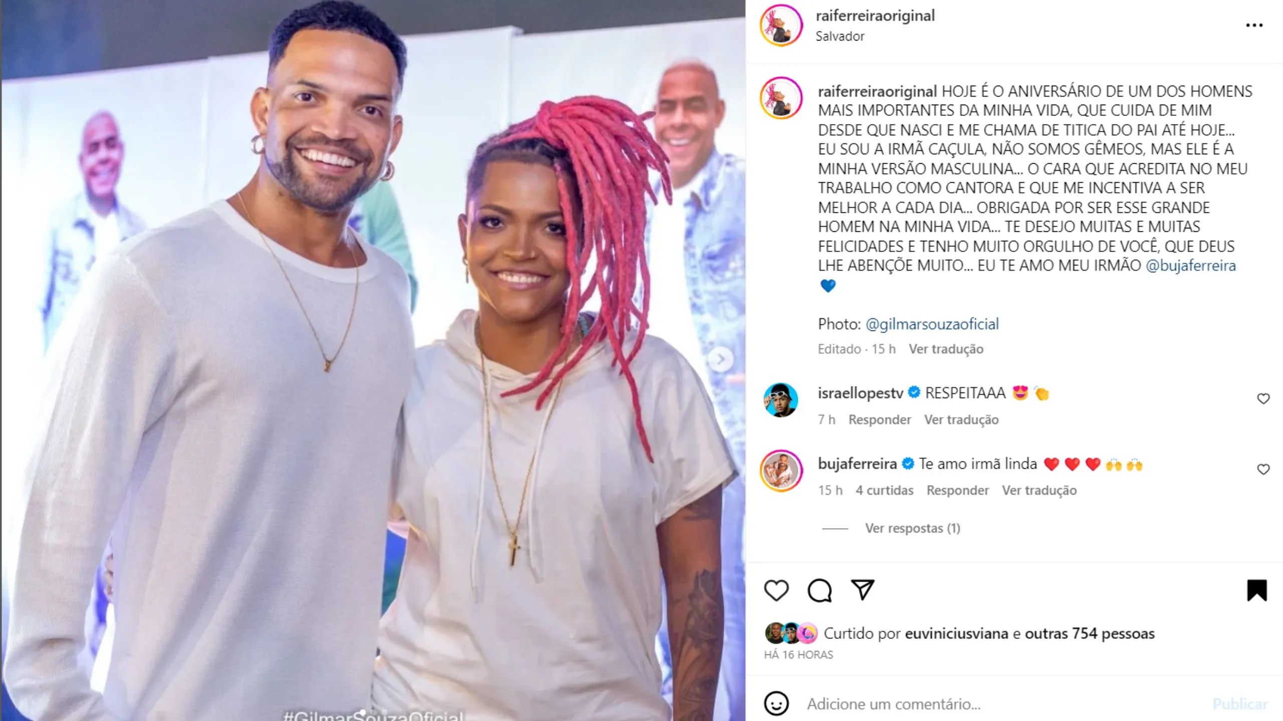 Rai Ferreira faz declaração para irmão