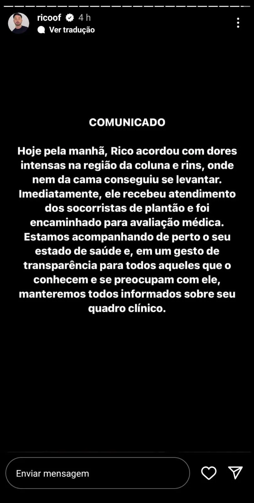 Rico recebeu atendimento de socorristas de plantão