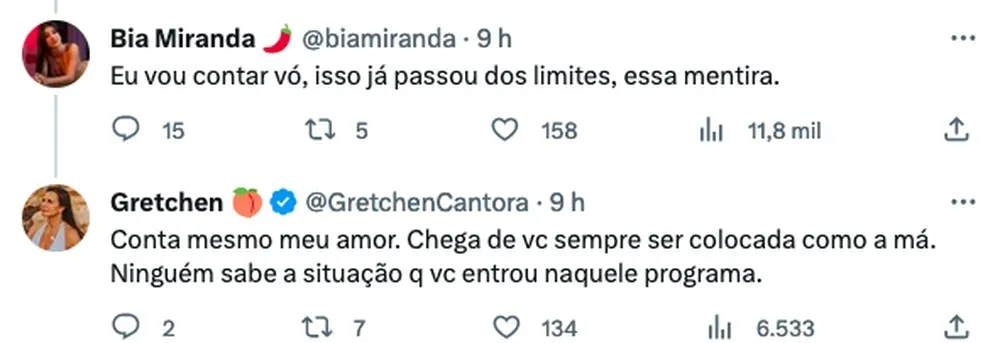 Gretchen presta apoio à Bia Miranda