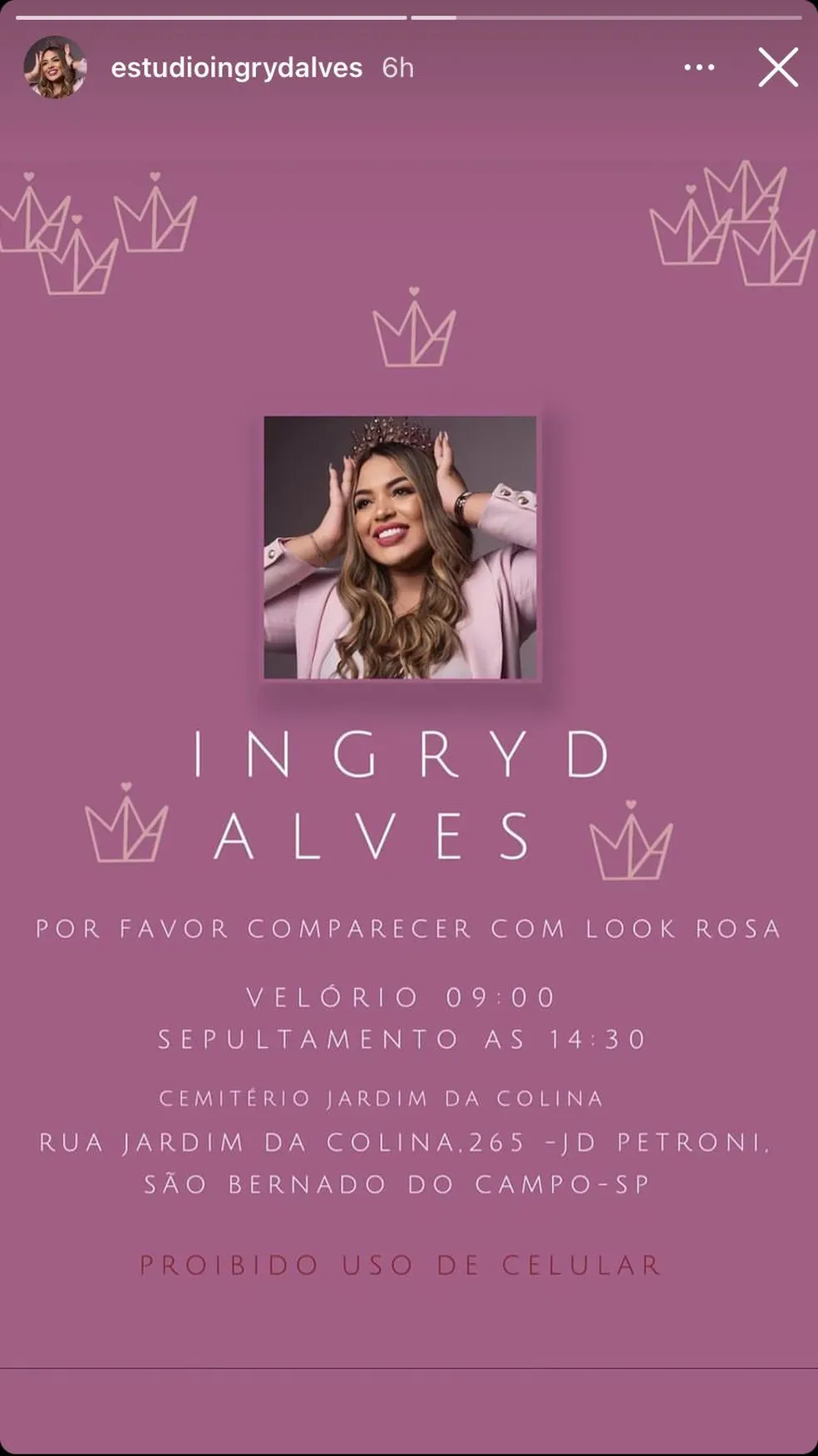 Imagem ilustrativa da imagem Equipe pede "look rosa" no funeral da fotografa da filha de Neymar
