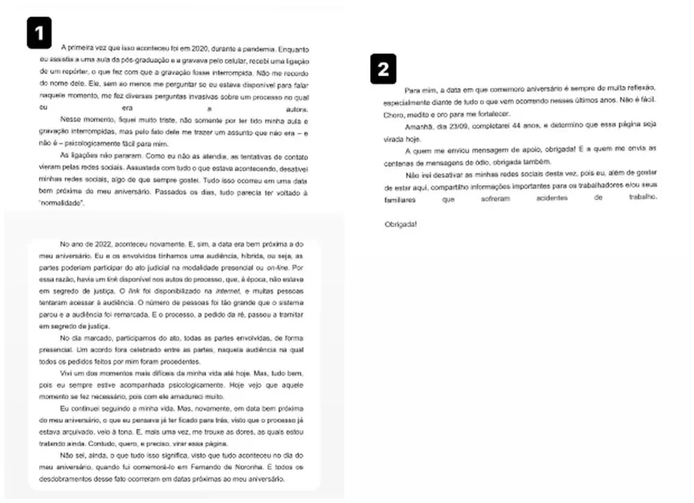 Carta publicada por Isabel, no Instagram