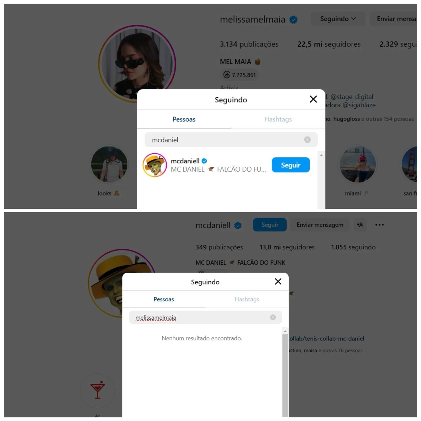 MC Daniel para de seguir Mel Maia no Instagram, mas a atriz continua seguindo-o