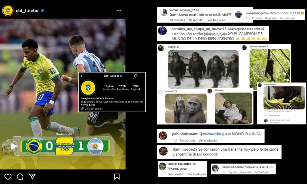 Imagem ilustrativa da imagem CBF recebe comentários racistas após derrotas para Argentina