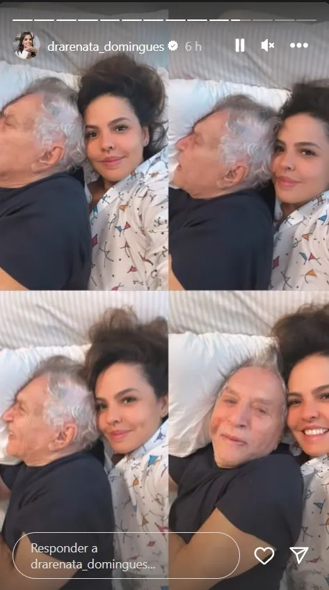 Renata Domingues publicou uma foto deitada ao lado dele na cama