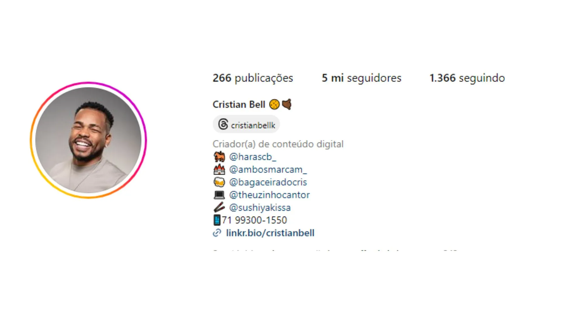 Imagem ilustrativa da imagem Cristian Bell faz mudança no Insta e levanta suspeitas de ida ao BBB