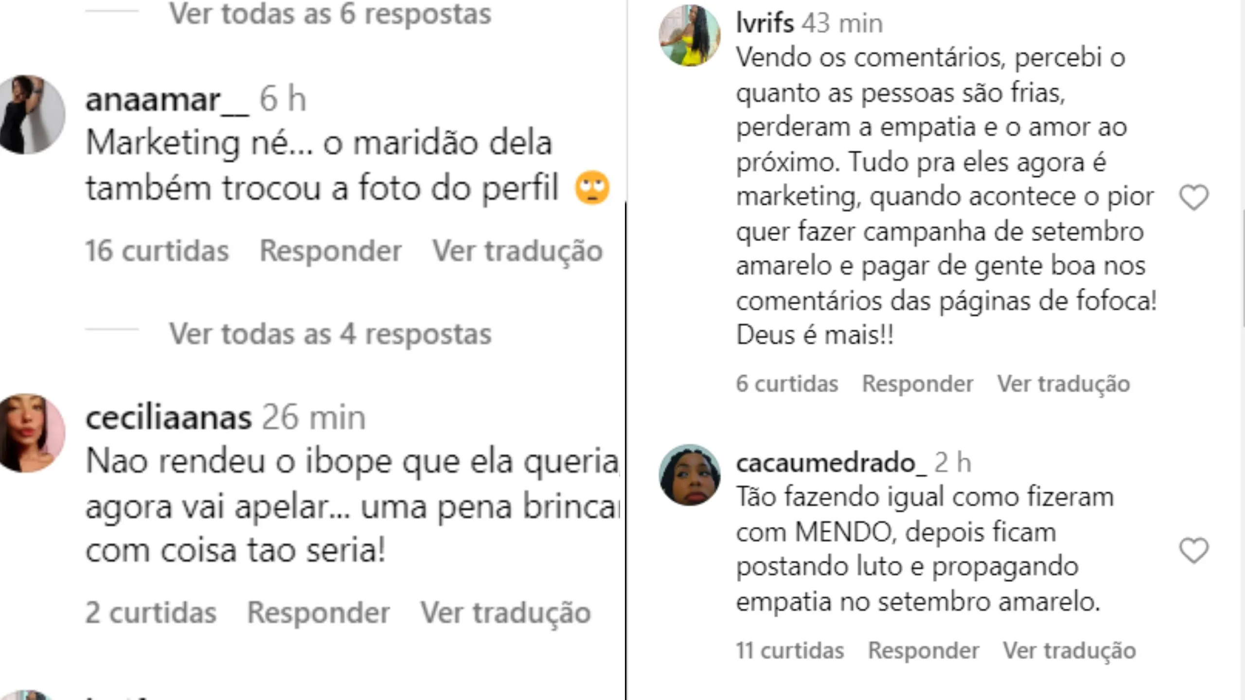 Web comenta sobre post de Natalya Nery