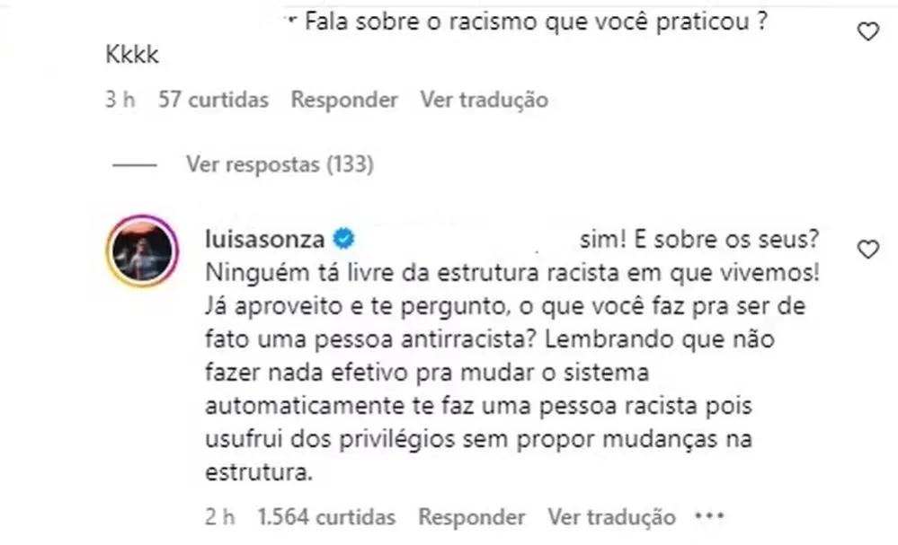 Comentário foi feito em publicação no Instagram