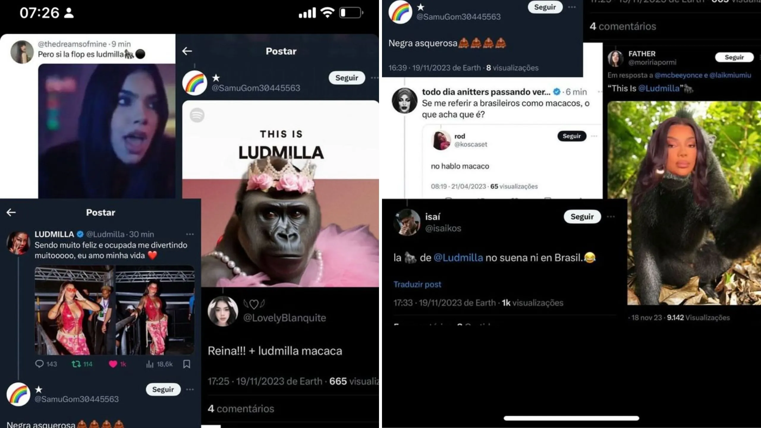 Ludmilla expõe prints de mensagens racistas que vem recebendo nas redes sociais