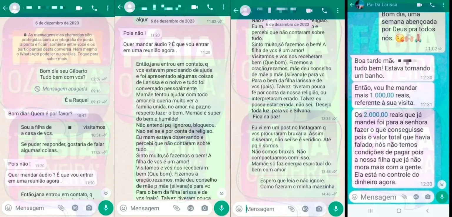 Prints de supostas conversas entre os pais da atriz, com a Mãe de Santo