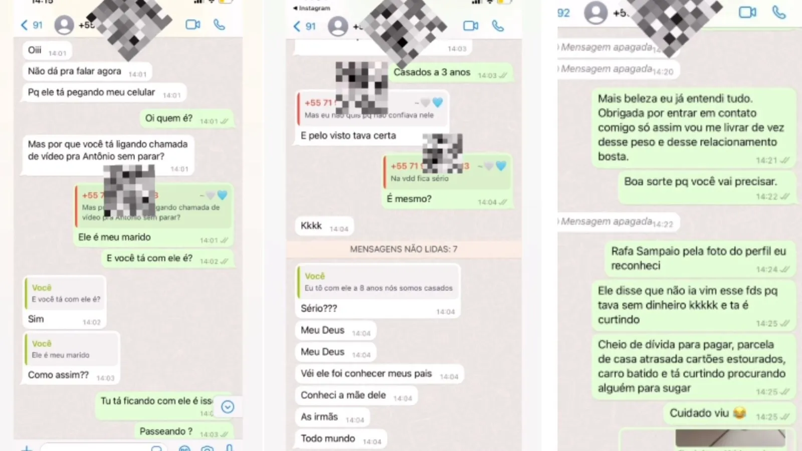 Mensagens trocadas entre a influenciadora e a mulher do rapaz