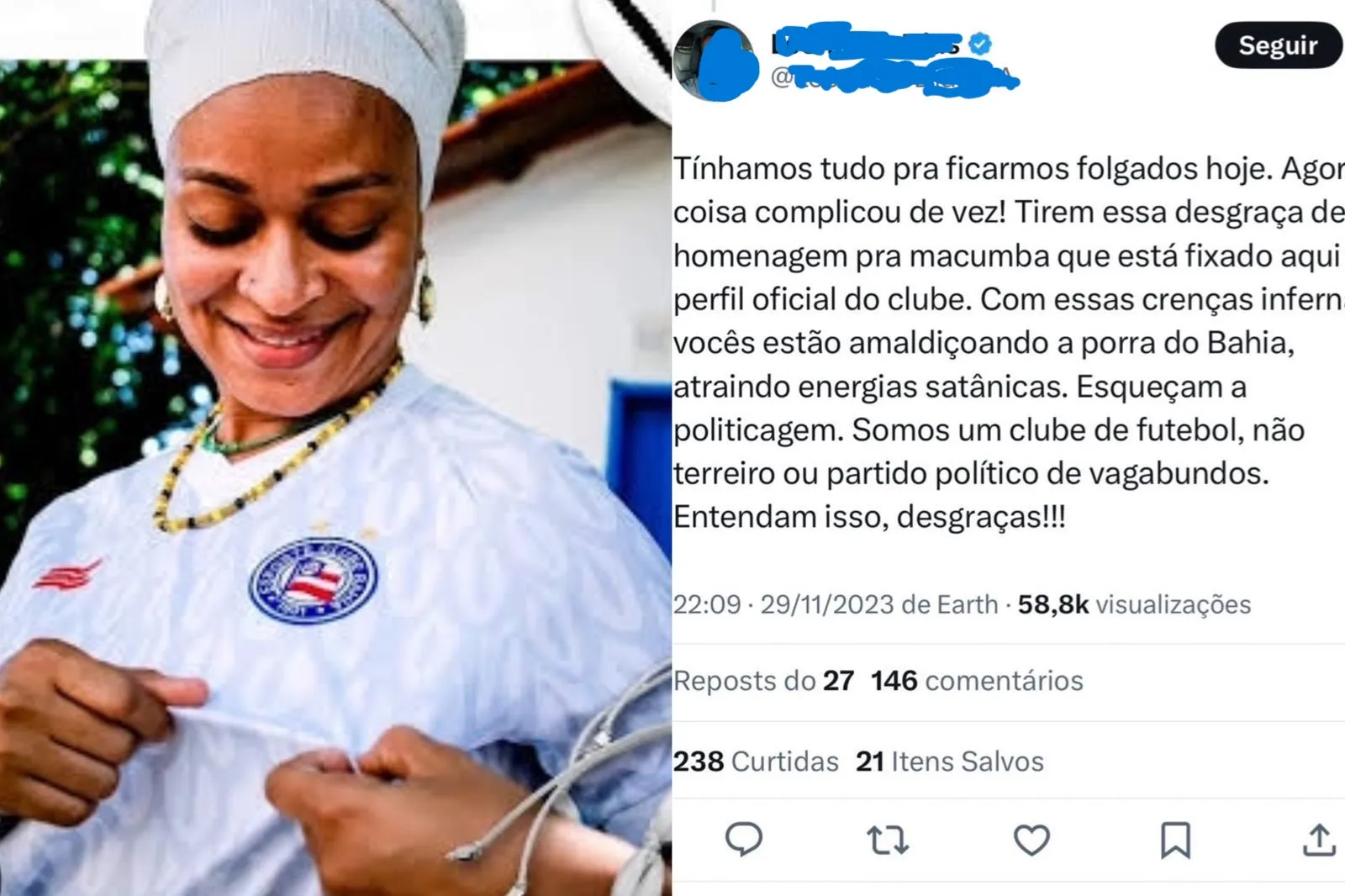 Imagem ilustrativa da imagem Torcedor culpa nova camisa por derrota do Bahia: "Homenagem à macumba"