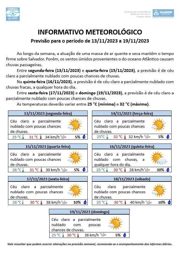 Boletim da Codesal desta segunda (13)