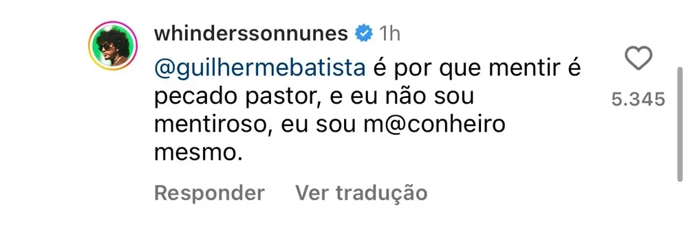 Whindersson rebateu comentário de Guilherme Batista