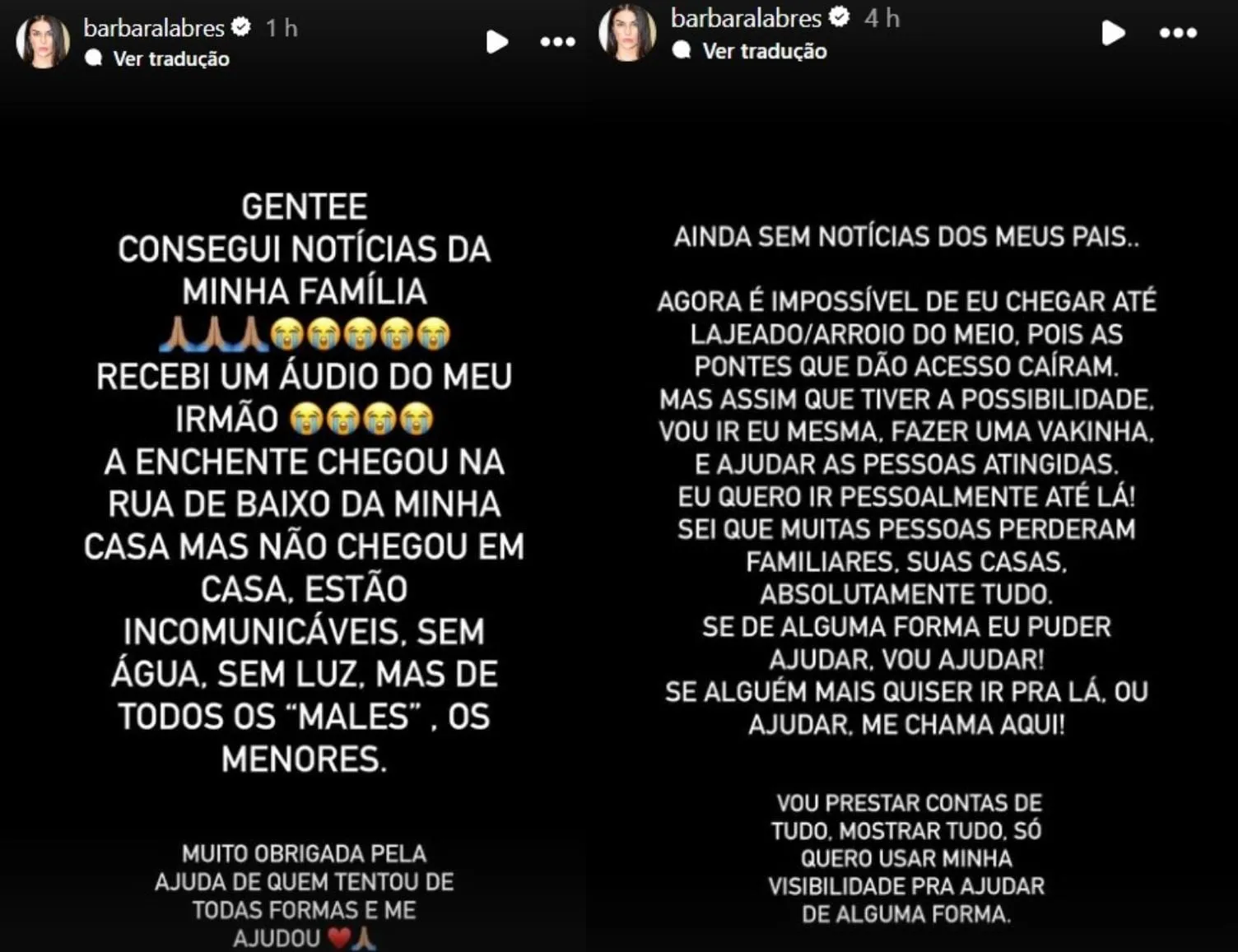 Bárbara recebeu notícias do irmão na tarde desta sexta