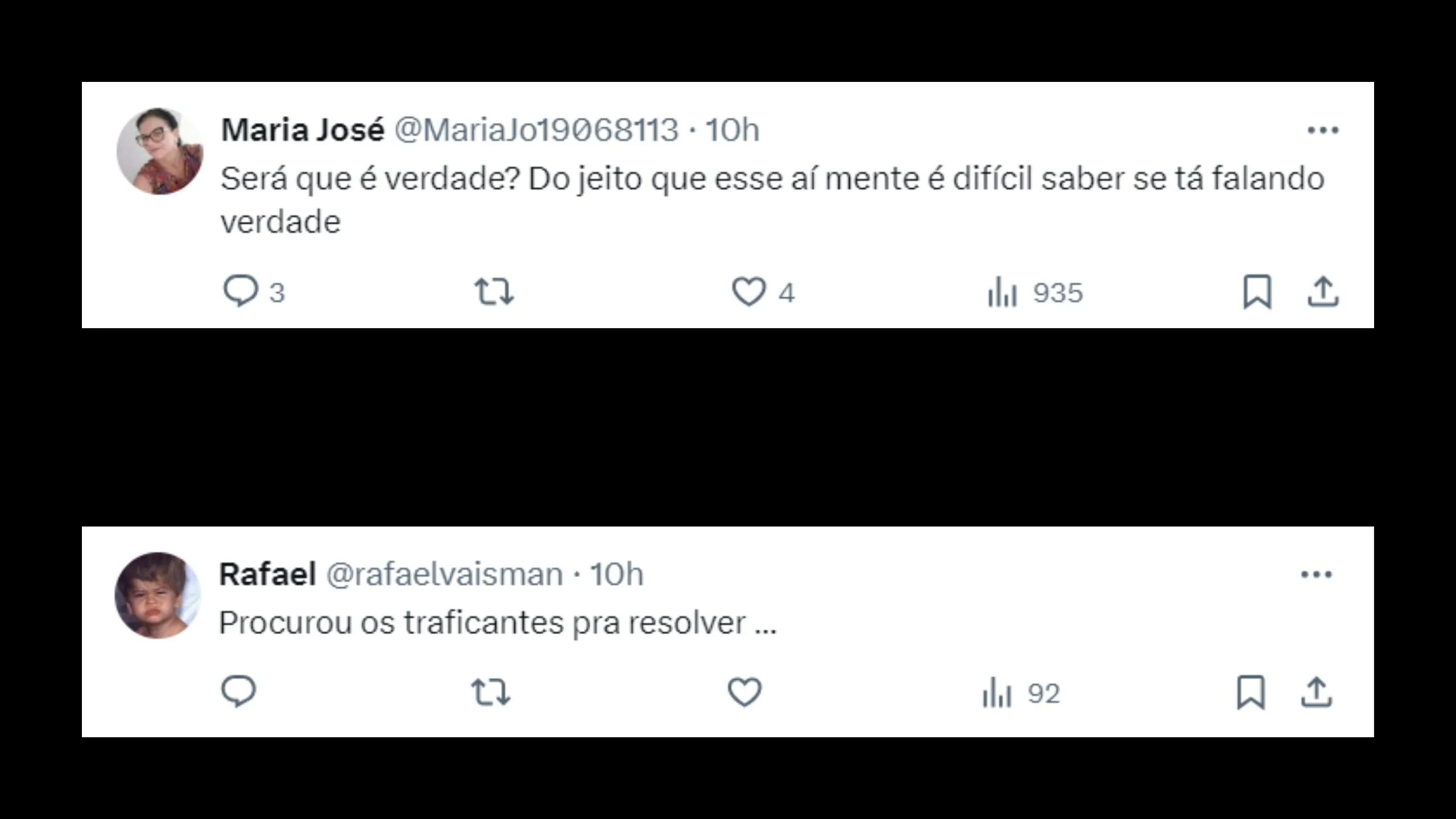 Prints de usuários do X