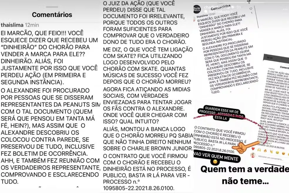 Thais Lima, mãe de Alexandre, faz comentários em publicação do Marcão Britto em defesa ao filho