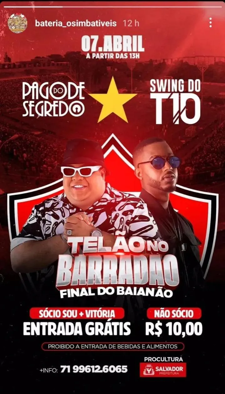 Imagem ilustrativa da imagem Festa do título? Barradão terá pagodão e telão para Ba-Vi na final