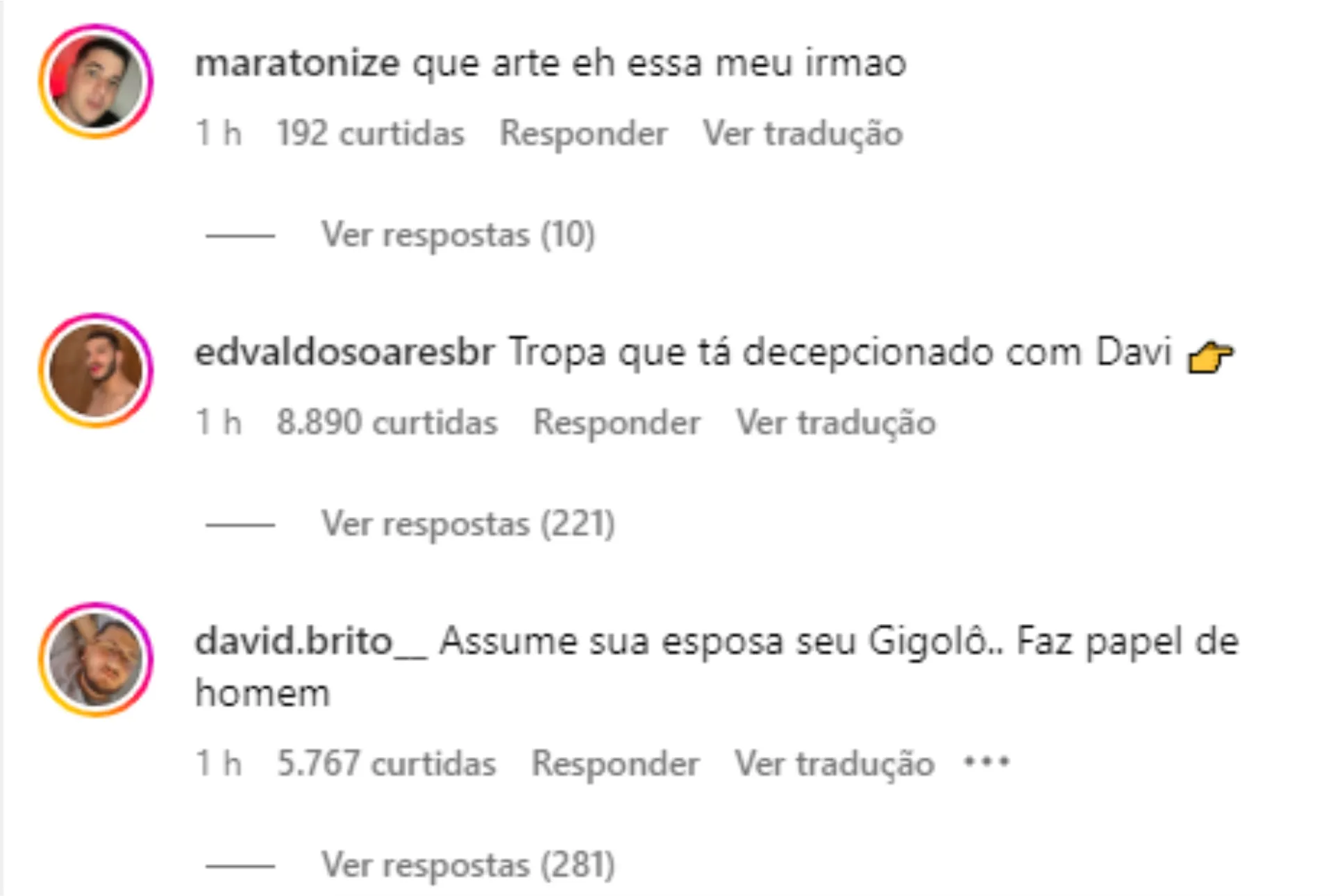 Internautas detonam publicação de Davi