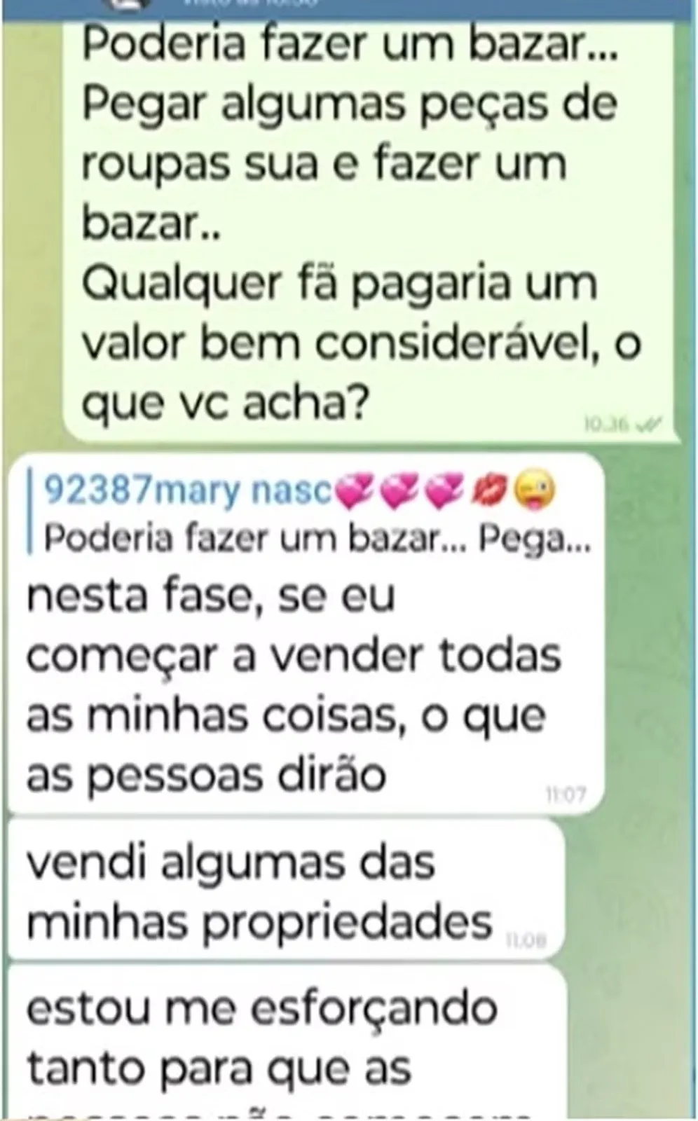 Prints das conversas entre a diarista e o falso Fábio Jr.