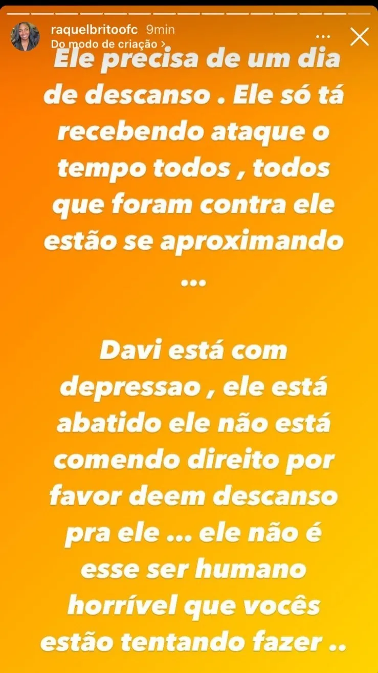 Imagem ilustrativa da imagem Irmã pede para parar fortes ataques a Davi: "Ele está com depressão"