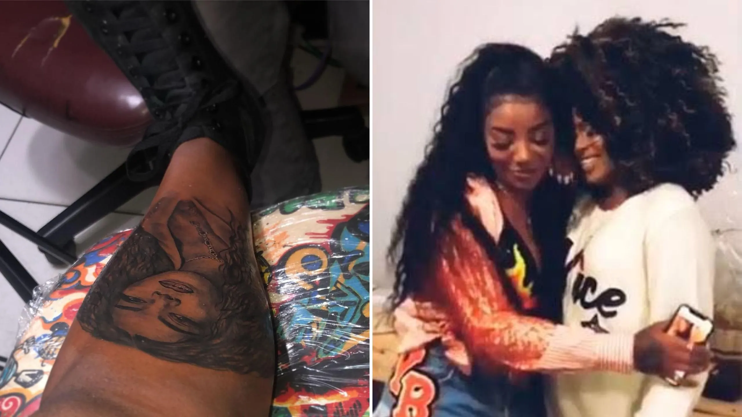 A Dama tatua o rosto de Ludmilla em uma das pernas